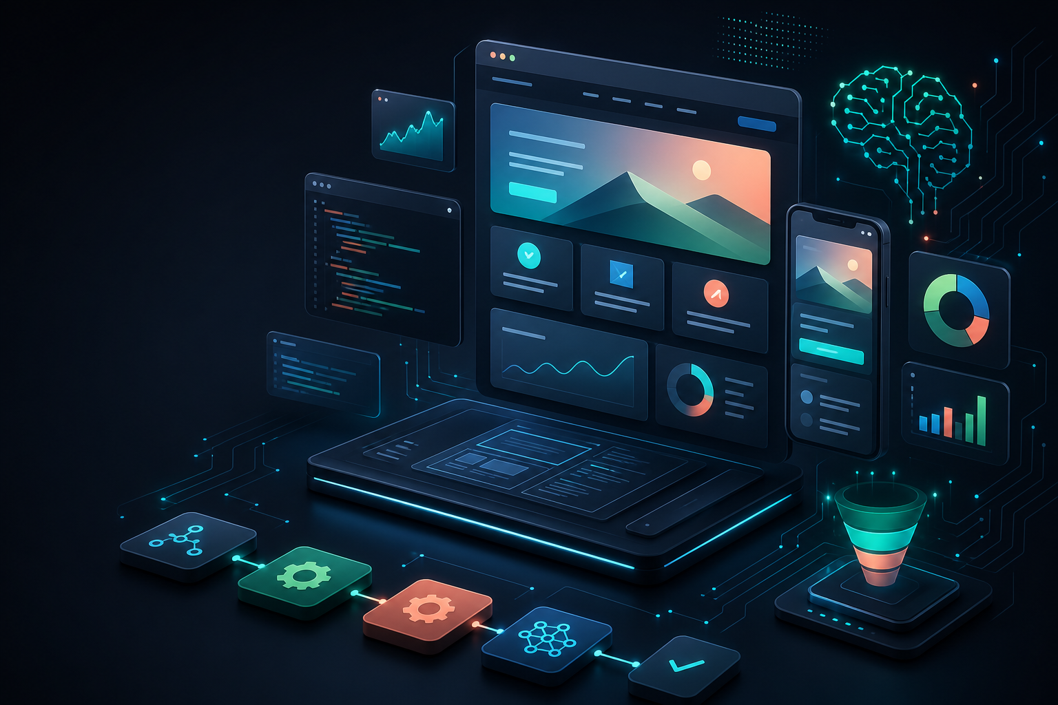 Dashboard moderno de desarrollo web, software e IA